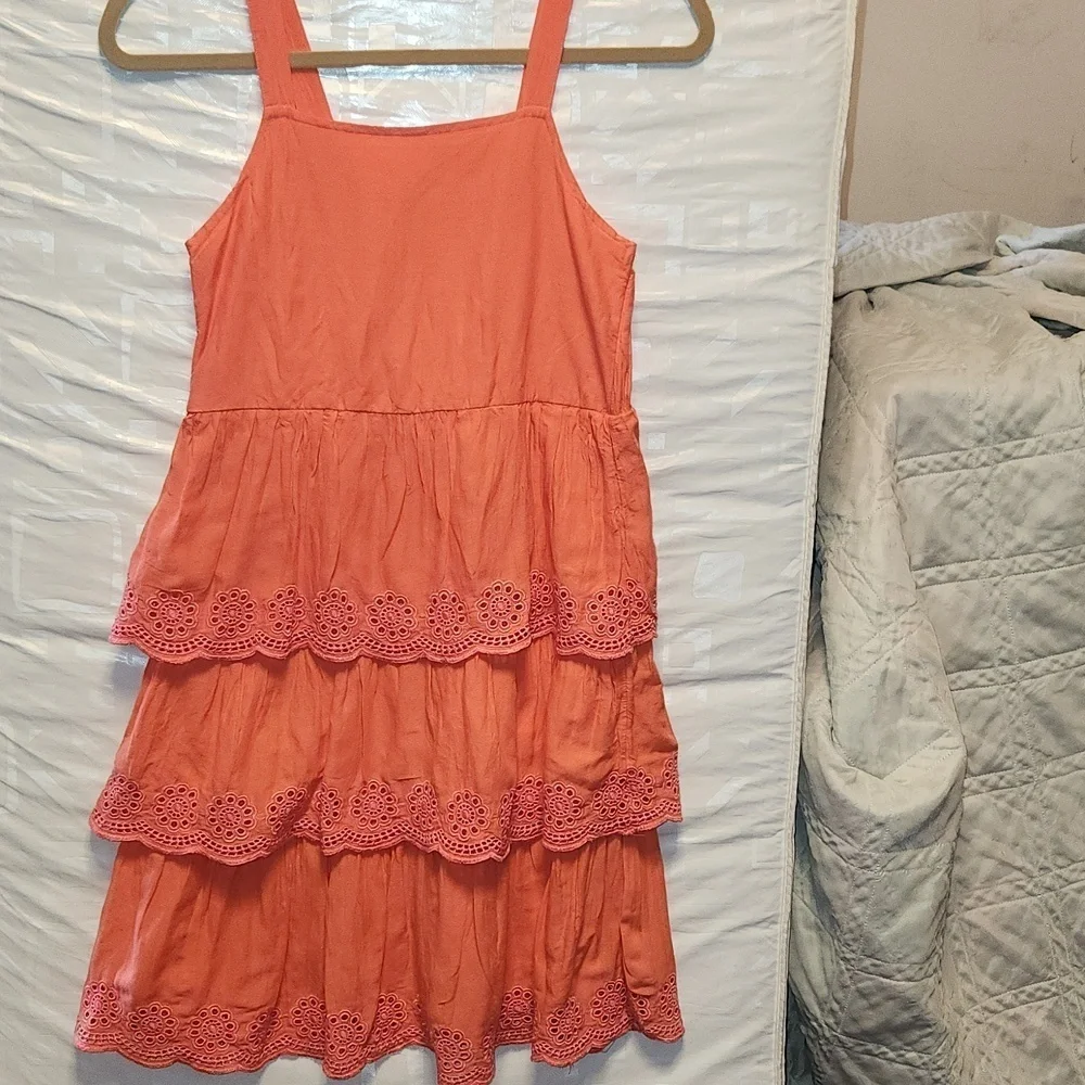 Old Navy Pink Ruffled Eyelet Tiered Sundress Big Girls size XL (14/16)